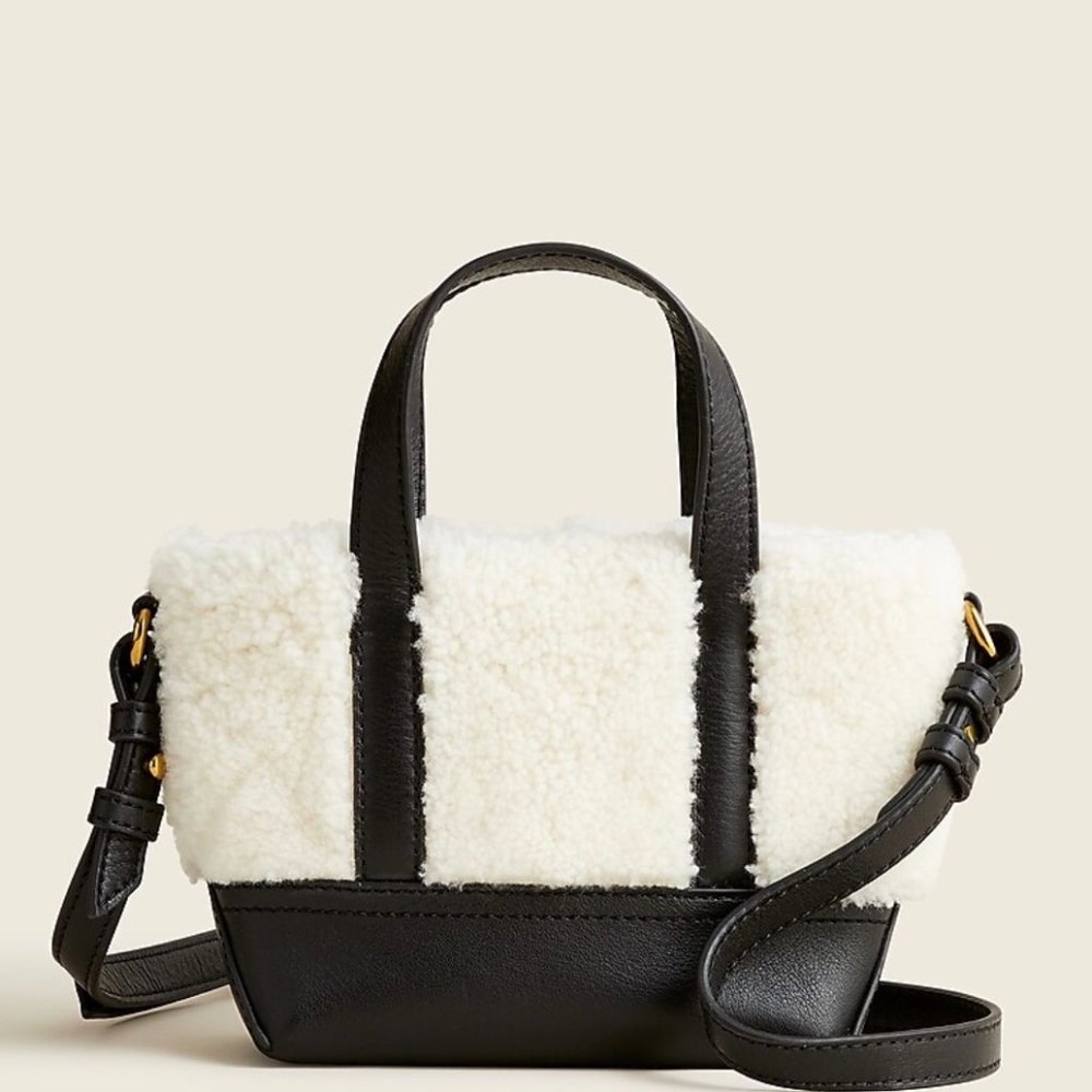 NWT- J Crew - Mini Montauk tote in sherpa and leather